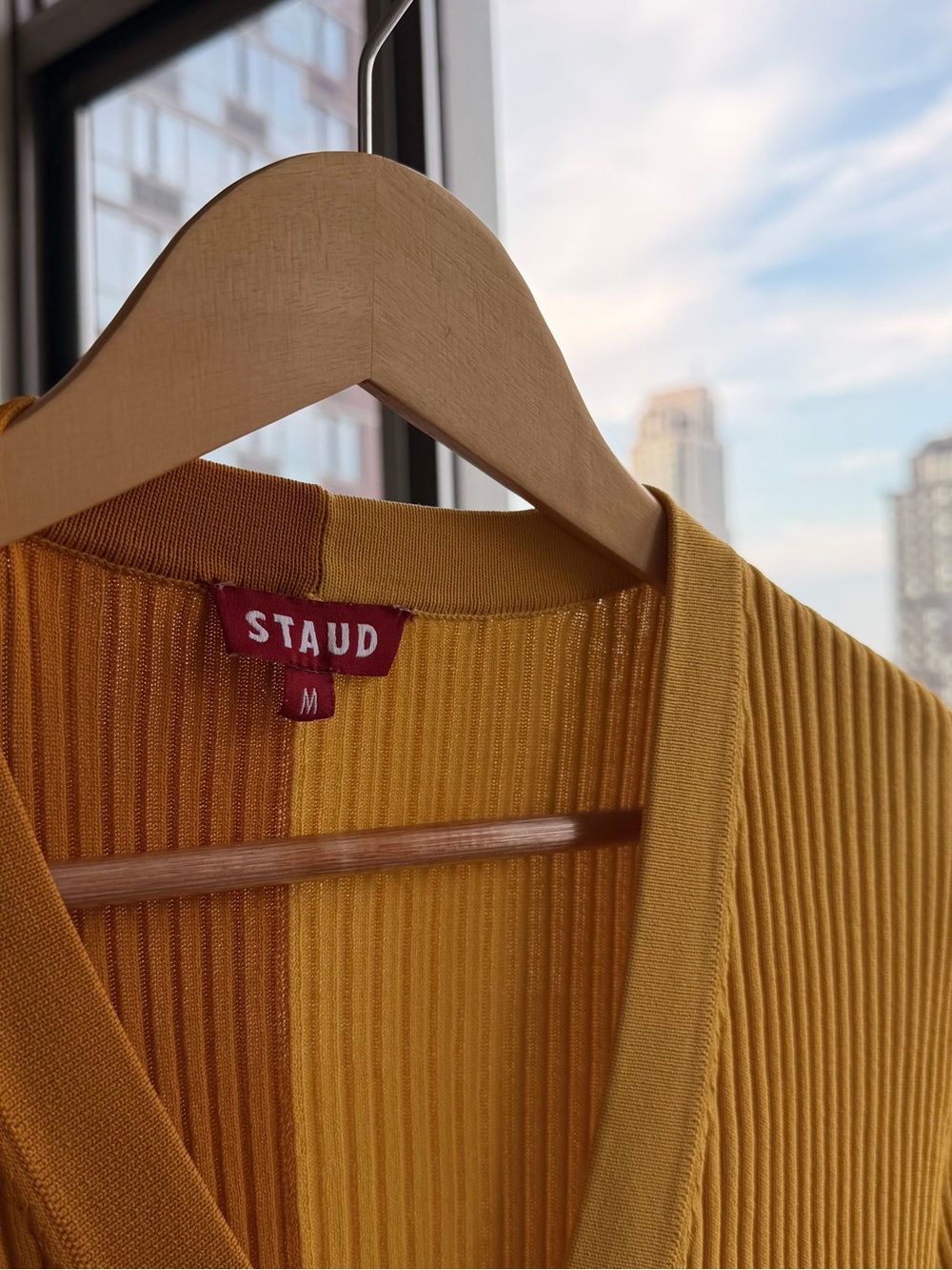 STAUD Two-Tone Ribbed Button-Front Maxi Dress or Cardigan in Honey Goldie M - Picture 8 of 10